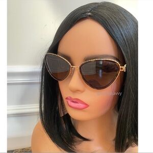 Moschino 57mm Cat Eye Sunglasses Havana Gold Green Lens NWT
